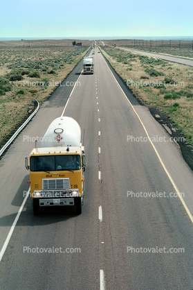 Interstate Highway I-40 looking west, Propane, Compressed Gas, Semi-trailer truck, Semi