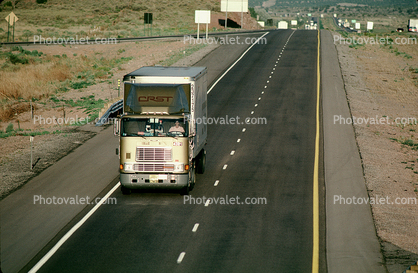 Interstate Highway I-40, Gallup, Semi-trailer truck, Semi, cabover semi trailer truck, flat front