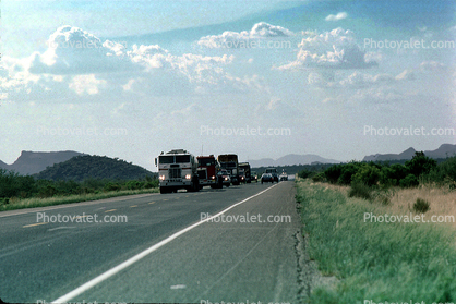 Convoy of Trucks, Clouds, Highway