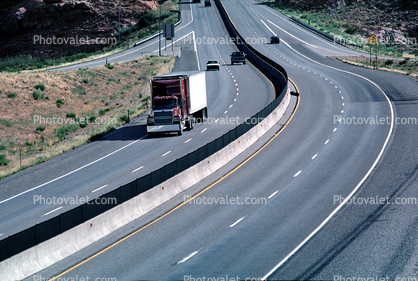 A Curve on Interstate Highway I-15 looking to the southwest, Semi-trailer truck, Semi