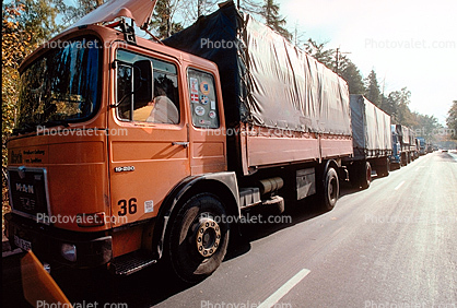 MAN 19-280, waiting on the border to Germany, Semi-trailer truck, Semi