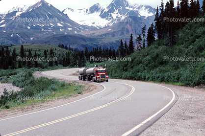 Gas Tanker Truck, Gasoline, Fuel, S-curve, Alaska Range, Highway 4, Semi