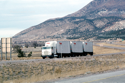 south of Salt Lake City, Interstate Highway I-15, Triple Trailer, Semi, Long Load