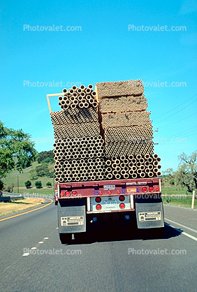 Pipe Truck, tubes, flatbed trailer