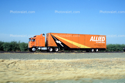 Allied Moving Van, Interstate Highway I-5 near the Grapevine, cabover, Semi-trailer truck, Semi