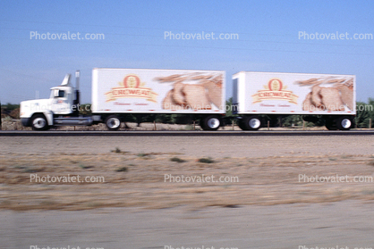 Orowheat Double Trailer Truck, Interstate Highway I-5 near the Grapevine, Semi-trailer, Semi