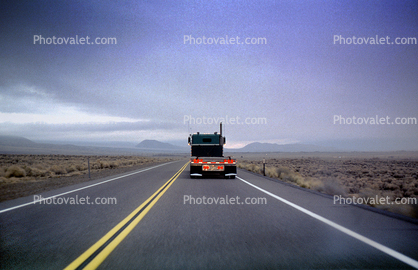 Flatbed Trailer Truck, desert, north of Bishop, US Highway 395