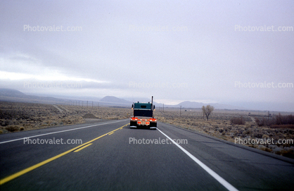 Flatbed Trailer Truck, desert, north of Bishop, US Highway 395, Owens Valley
