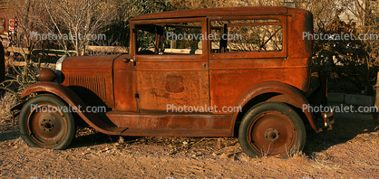 Rusting Car, Route-66, Panorama, Rust, 1950s