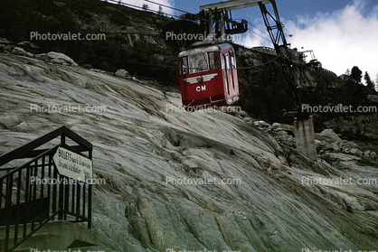 Cablecar from Railway station to walk to glacier tunnel, Mer De Glace, Chamonix, 1950s