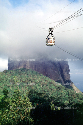 Sugarloaf Mountain in Fog, Cable Car, clouds, Cableway