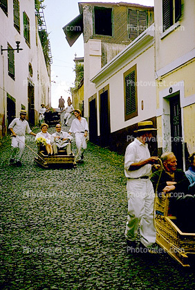 Gravity carts, Funchal, Maderia, Canary Islands, 1950s