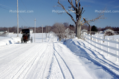 Snow, Road, Fence, Ice, Cold, Amish Country, Lancaster County, Pennsylvania
