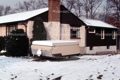 Coleman Trailer, home, house, cold, snow, Grand City Missouri, 1960s
