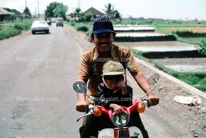 Honda, Scooter, Boy, Man, Male, Father, Son, Riding, Island of Bali, Indonesia
