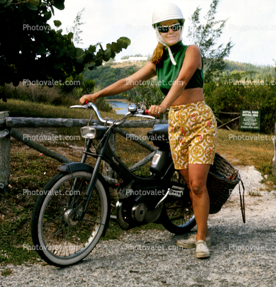 Pedal Motorbike, Woman, Shorts, Legs, Smiles