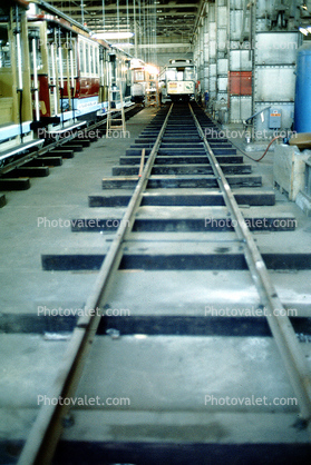 San Francisco Cable Car Repair Barn, Potrero Division Trolley Coach Facility, Repair Shop, Maintenance, Overhaul, MRO, Tracks, 1983, 1980s
