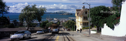 Cable Cars, Russian Hill, Hyde Street, Panorama, incline, Angel Island