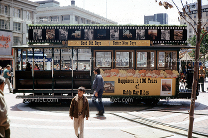 happiness is 100 Years of Cable Car Rides, Centennial, 1873-1973, Turntable, Turnaround, Powell Street, August 1973, 1970s