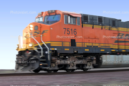 BNSF 7516, Locomotive, GE ES44DC, Power, Orange