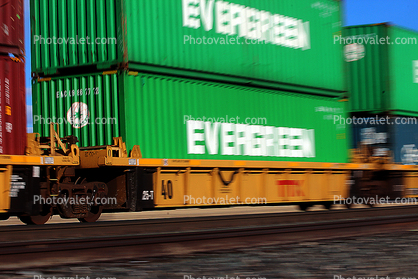 Evergreen Piggyback Container Cargo, Tehachapi, California, intermodal