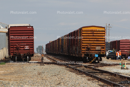 Boxcars, track, Westley, California