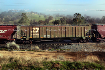 Hopper Railcars, foggy morning, near the Tehachapi Loop