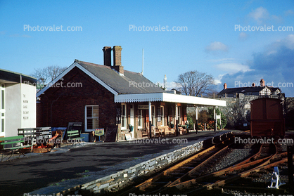 Tywyn Wharf train station of the Talyllyn Railway, Narrow Gauge Railway Museum, Talyllyn, Tywyn, Gwynedd, Wales, United Kingdom, (Welsh: Amgueddfa Rheilffyrdd Bach Cul), 1950s