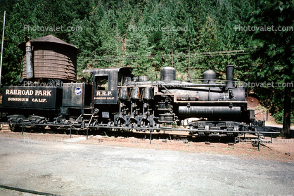 Willamette Shay gear-driven logging locomotive, Water Tower, Rail Road Park, Dunsmuir