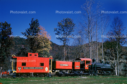 Bear Creek Junction, Old Sidewinder, GCRR 214, Red Caboose, Shay, Bear Creek Scenic Railroad near Robbinsville, NC, 1968, 1960s
