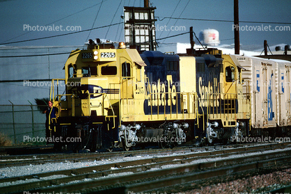 ATSF 2265, Santa-Fe, EMD GP9u, blue/yellow, 12 February 1988