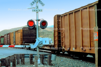 Union Pacific Train, Railroad Crossing, Caution, warning, Durkee, 18 July 1992