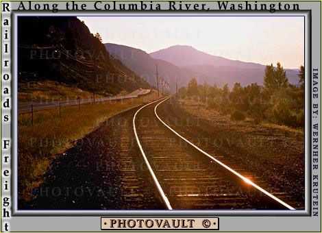 Railroad Tracks, Roadway, Highway, Mountains, Shiney, Entiat, 18 July 1992