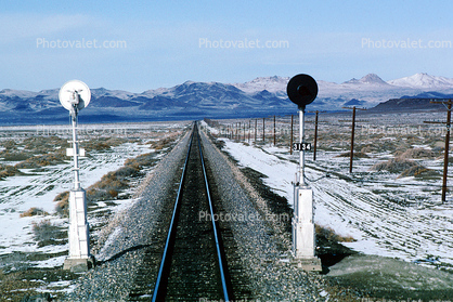 Signal Light, Railroad Tracks in the Snow, Winter, hills, mountains, 31 December 1992