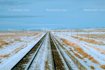 Railroad Tracks in the Snow, Brush, Shrub, Ice, Cold, Frozen, Icy, Winter, hills, mountains, 31 December 1992