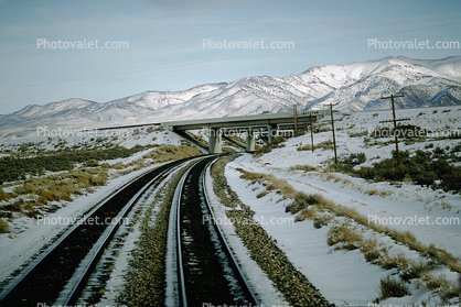 Interstate Highway I-80 Overpass, Railroad Tracks in the Snow, mountains, 31 December 1992