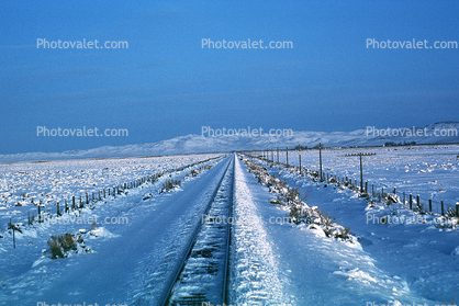 Railroad Tracks in the Snow, Brush, Shrub, Ice, Cold, Frozen, Icy, Winter, hills, mountains, 31 December 1992