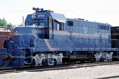 Savage Industries, EMD GP7, Blue, four-axle road switcher, Wasco