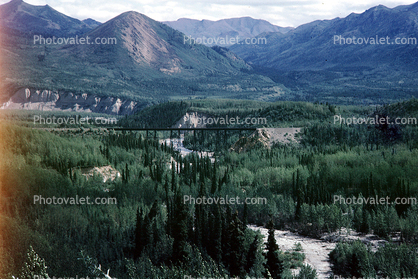 Bridge over a River near Fairbanks, forest, mountains, trees