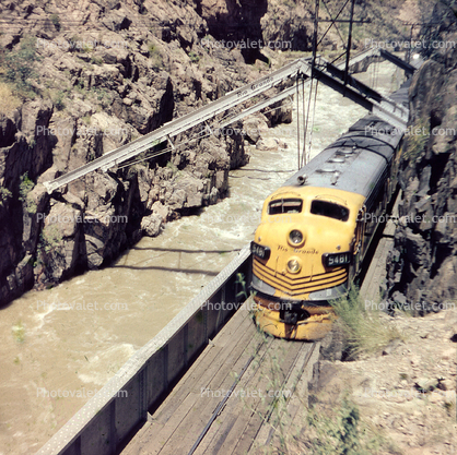 Hanging Bridge, Rio Grande Line, RG 5480, Royal Gorge Route, Canyon, Arkansas River, 1950s
