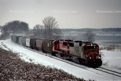 SOO Line #6014, snow, lake, Dakota Minnesota, December 1990