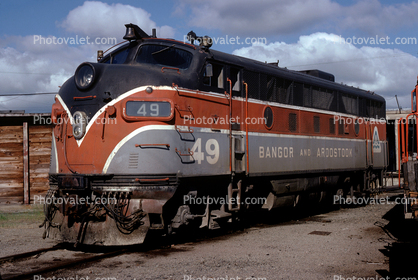 Bangor and Aroostook BAR 49, EMD F3A locomotive, Bangor Maine, June 1978, 1970s