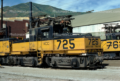 Kennecott Copper Electric Locomotive KCC 725, GE 85Tonner, Copperton Utah, September 1978, 1970s