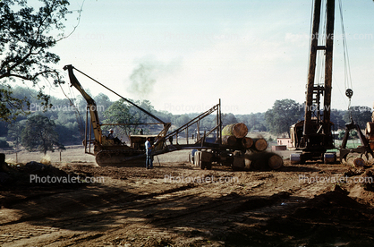 Cranes, Logging Truck, loading logs, 1960s