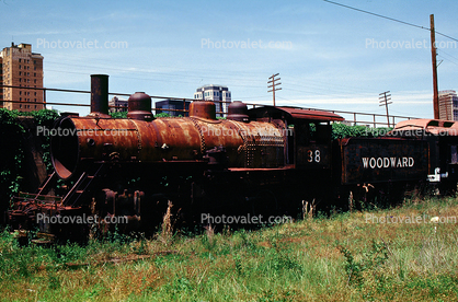 Rusted broken down steam locomotive, Woodward 38, Alabama