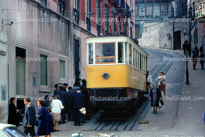 Elevador da Gloria Funicular, Electric Trolley, Lisbon, Portugal, 1950s