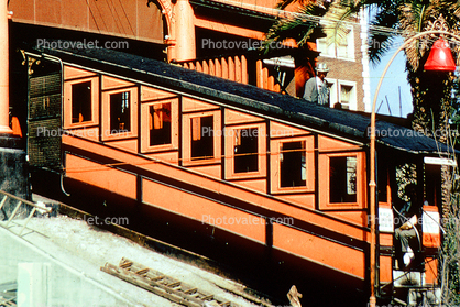 Incline railcar, Angels Flight Incline, Los Angeles, California, October 1971, 1970s