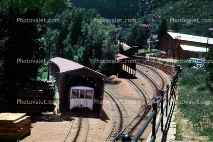 Base Terminal Yard, Pikes Peak Cog Railroad Headquarters, Manitou Springs, sheds, August 1961, 1960s