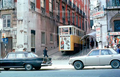 Elevador da Gloria Funicular, Electric Trolley, Lisbon, Portugal, June 1973, 1970s
