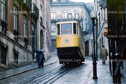 Elevador da Gloria Funicular, Electric Trolley, Lift, Lisbon, Portugal, February 1963, 1960s